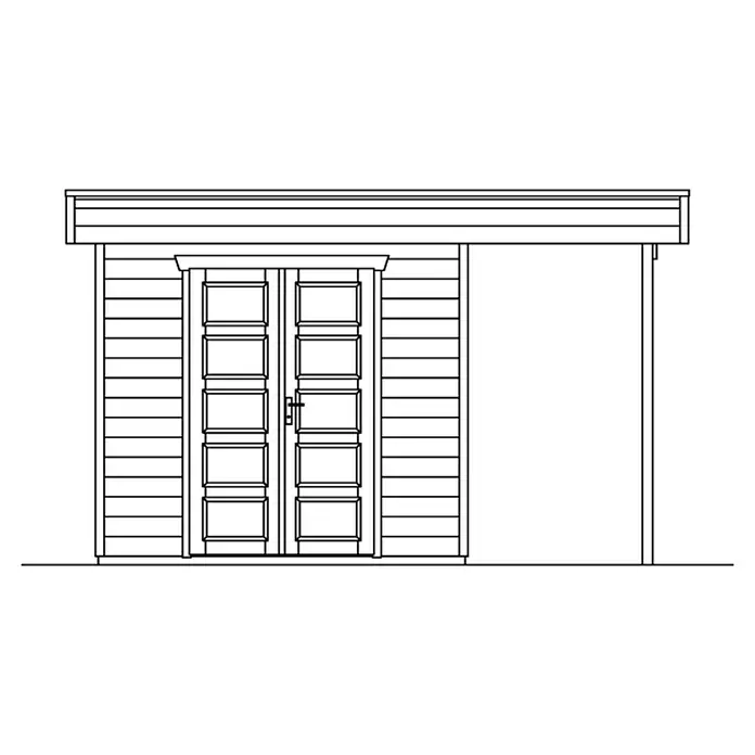 SKAN HOLZ Gartenhaus Venlo 2 - Außenmaß inkl. Dachüberstand (B x T): 420 x 290 cm, Holz, Natur - Schlichte Gebäudeansicht mit Doppeltür und Vordach, ideal für Gartenhaus oder ähnliche Strukturen.