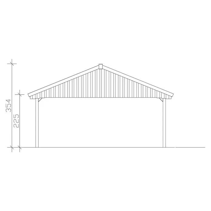 SKAN HOLZ Carport Wallgau - Außenmaß inkl. Dachüberstand (B x T): 6,2 x 5 m, Doppelcarport, Grün - Darstellung eines offenen Holzschuppens mit schrägen Dach, der auf zwei Stützen ruht und dessen Maße angegeben sind.
