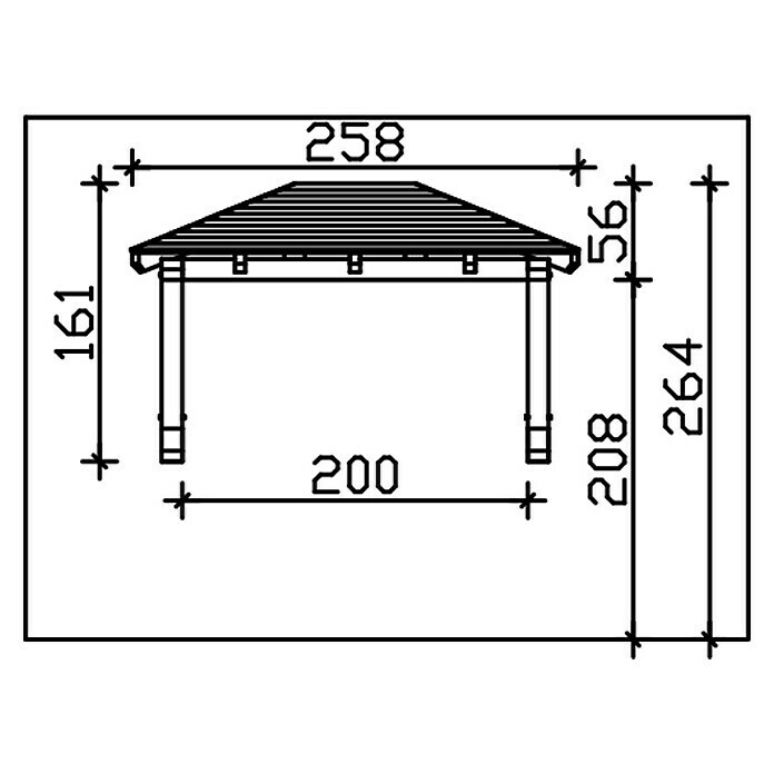 Skan Holz Vordach Wismar 1L x T: 258 cm x 126 cm, Natur Sketch