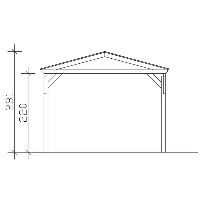 SKAN HOLZ Carport Westerwald - Außenmaß inkl. Dachüberstand (B x T): 3,62 x 5,41 m, Einzelcarport, Weiß - Zeichnung eines Carports mit Giebeldach und Höhenangaben für die Planung eines Bauprojekts.
