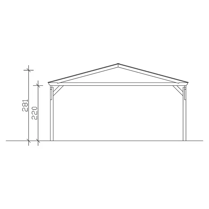 SKAN HOLZ Carport Westerwald - Außenmaß inkl. Dachüberstand (B x T): 5,7 x 6,48 m, Doppelcarport, Weiß - Darstellung eines Carports mit Höhenangaben, ideal für Bauplanung und Visualisierung von Abmessungen und Design.