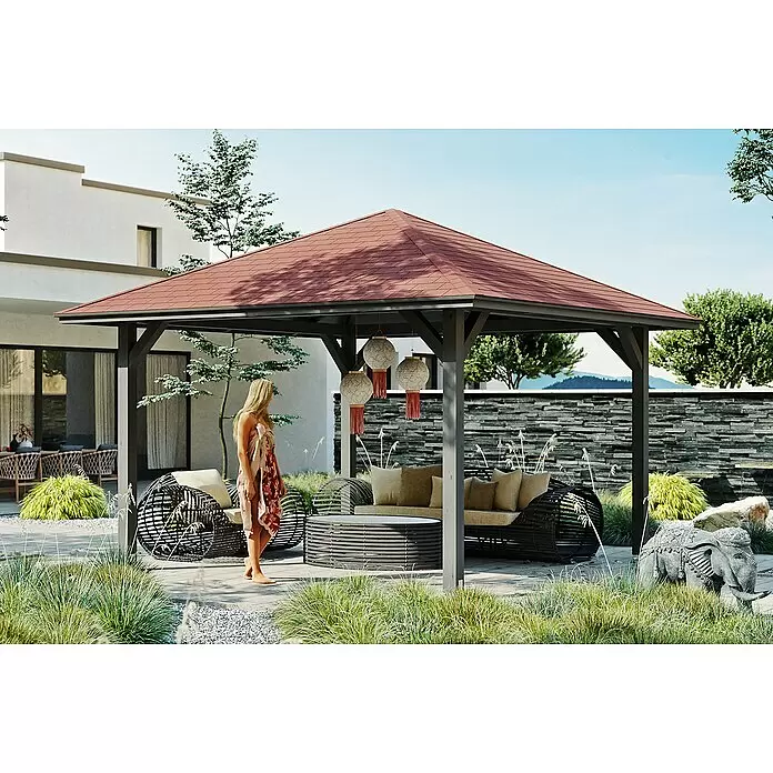 SKAN HOLZ Pavillon Cannes 2 - L x B: 439 x 439 cm, Schiefergrau - Stimmungsaufnahme