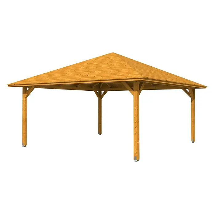 SKAN HOLZ Pavillon Cannes 4 - L x B: 569 x 569 cm, Eiche hell - Stilvoller Holzpavillon mit einem quadratischen Dach, ideal für den Garten. Robuste Konstruktion für langanhaltende Freude im Freien.