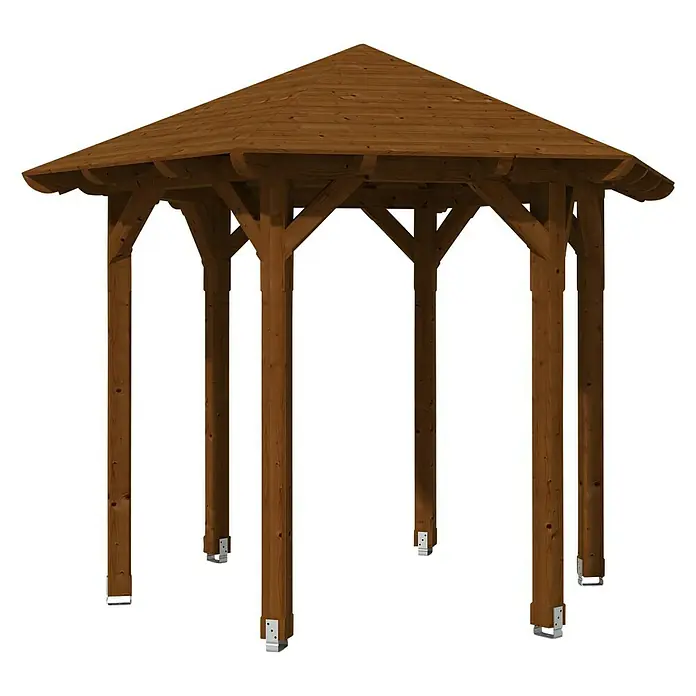 SKAN HOLZ Pavillon Colmar 1 - L x B: 312 x 360 cm, Nussbaum - Abbildung eines Holzpavillons mit einem achteckigen Dach und stabilen Säulen, ideal für den Garten.
