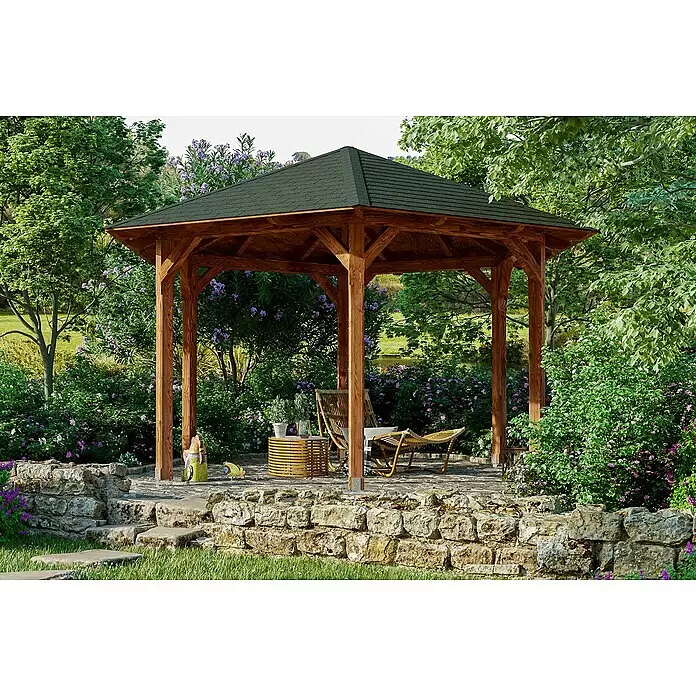 SKAN HOLZ Pavillon Colmar 3 - L x B: 416 x 480 cm, Nussbaum - Stimmungsaufnahme