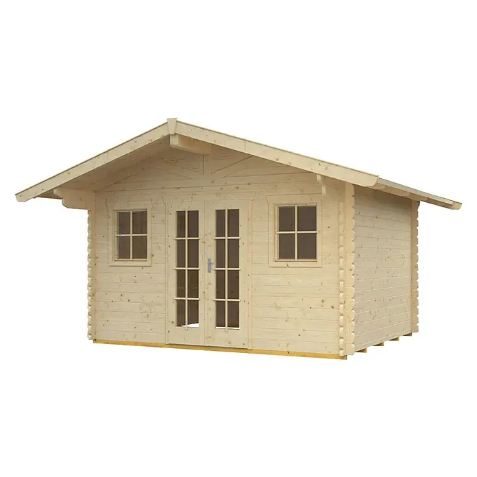SKAN HOLZ Gartenhaus Davos 1 - Außenmaß inkl. Dachüberstand (B x T): 480 x 430 cm, Holz, Natur - Holzgartenhaus mit Doppeltür und Fenstern. Das Blockbohlenhaus ist aus naturbelassenem Fichtenholz gefertigt und hat ein Satteldach.