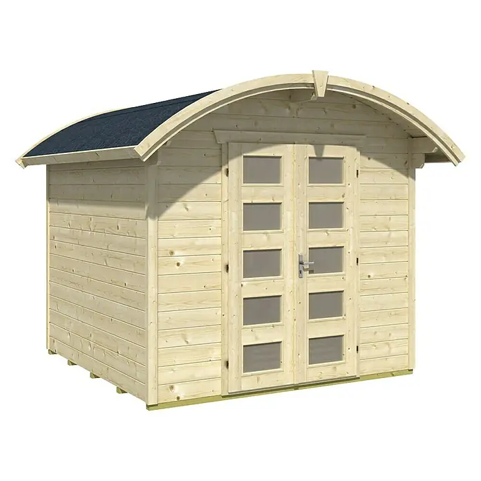 SKAN HOLZ Gartenhaus Delft - Außenmaß inkl. Dachüberstand (B x T): 290 x 310 cm, Holz, Natur - Ein kompaktes Gartenhaus mit Doppeltür und geschwungenem Dach, ideal für kleine Gärten. Das helle Holzdesign fügt sich nahtlos in jede Umgebung ein.