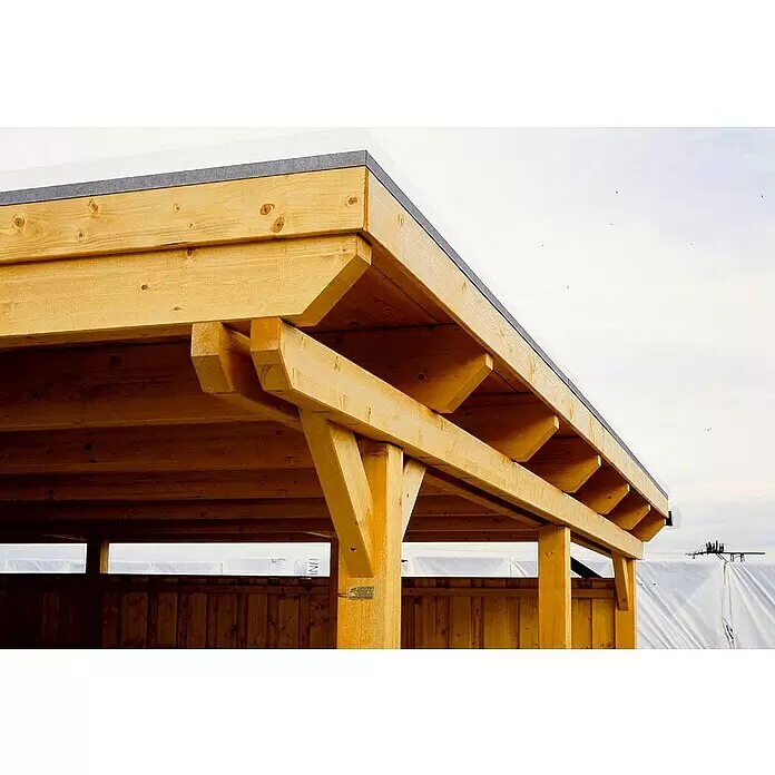 SKAN HOLZ Carport Emsland - Außenmaß inkl. Dachüberstand (B x T): 6,13 x 6,04 m, Doppelcarport, Natur, Materialspezifizierung Dach: EPDM-Folie, Fichte - Detailaufnahme