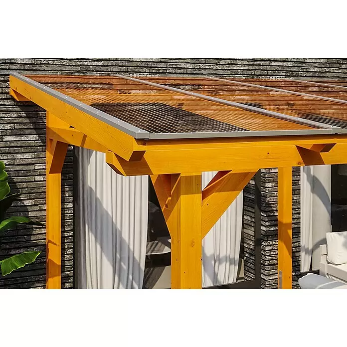 SKAN HOLZ Terrassenüberdachung Siena - B x T: 541 x 250 cm, Fichtenholz, Eiche Hell - Stimmungsaufnahme
