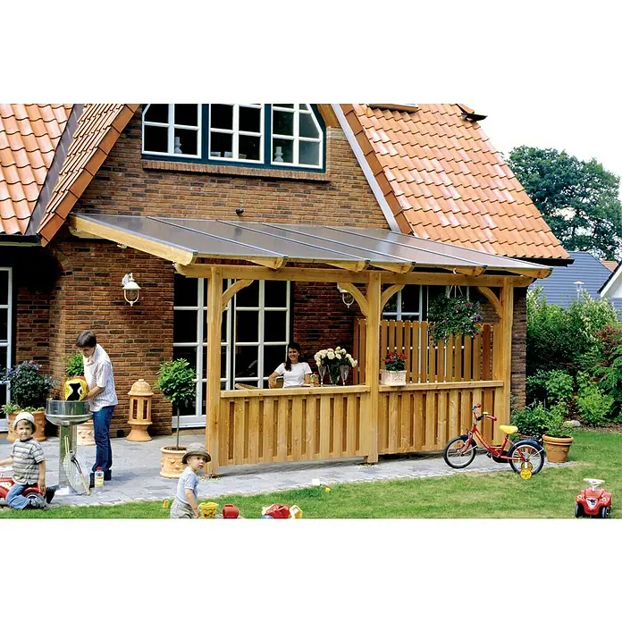 SKAN HOLZ Seitenwand - Passend für: Skan Holz Terrassenüberdachungen aus Douglasie, Tiefe 250 cm, Natur - Überdachte Holzterrasse mit transparenter Überdachung. Genießen Sie den Außenbereich mit diesem stilvollen und praktischen Terrassendach.
