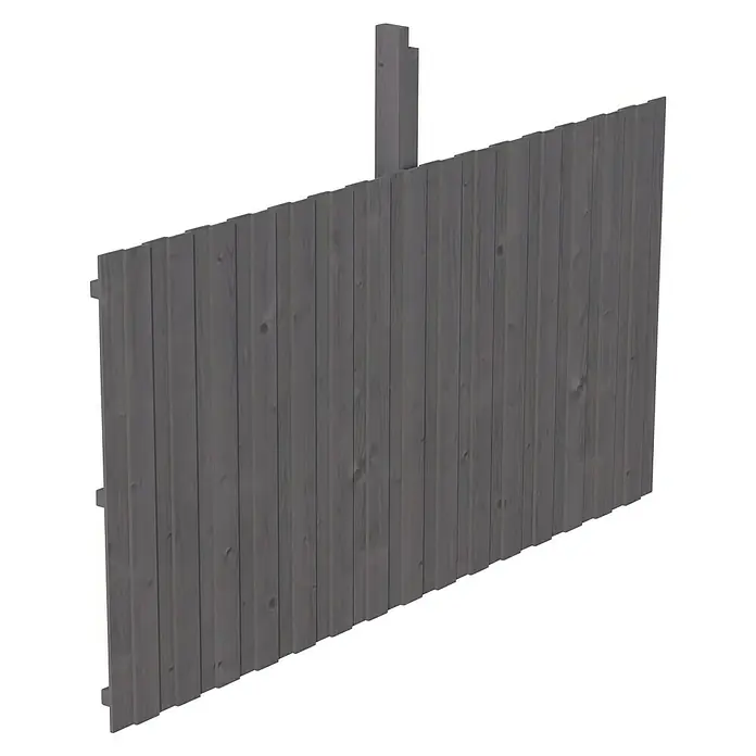 SKAN HOLZ Rückwand - B x H: 341 x 180 cm, Passend für: Skan Holz Carports, Schiefergrau - Abbildung einer grauen Holzwand mit vertikalen Brettern und einem Pfosten. Die Wand ist vor einem schwarzen Hintergrund dargestellt.