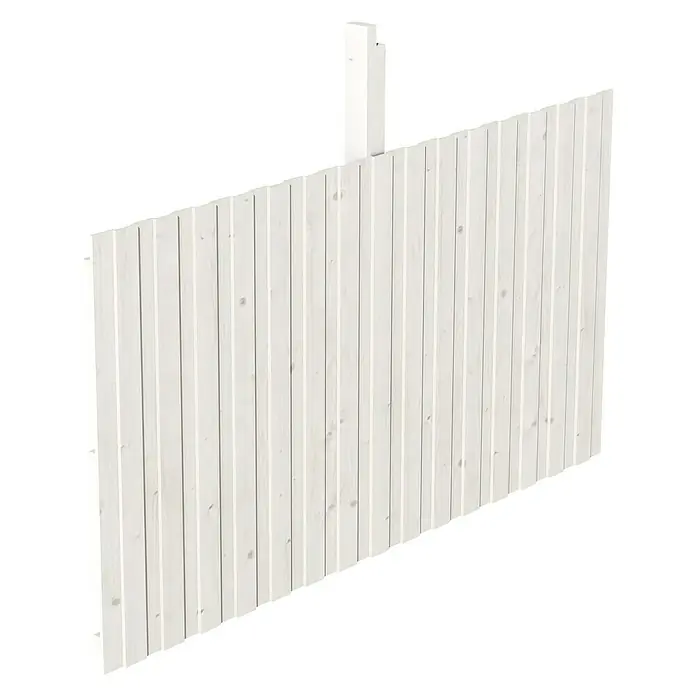 SKAN HOLZ Rückwand - B x H: 341 x 180 cm, Passend für: Skan Holz Carports, Weiß - Dieses Bild zeigt eine weiße Holzwand, die sich ideal als Sichtschutz oder dekoratives Element für den Garten eignet. Ihre vertikalen Bretter sorgen für Privatsphäre.