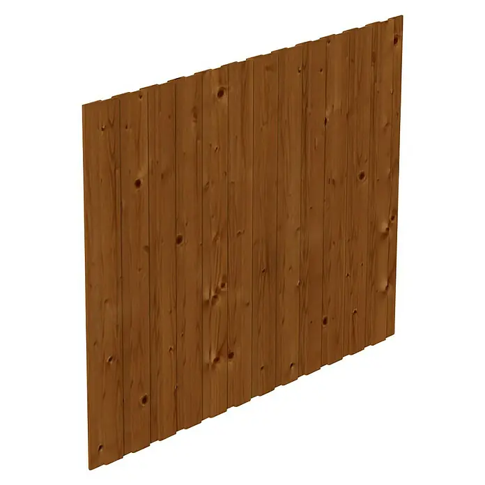 SKAN HOLZ Seitenwand - B x H: 230 x 180 cm, Passend für: Skan Holz Carports, Nussbaum - Eine braune Holzwand mit vertikalen Brettern und Astlöchern, die eine rustikale und natürliche Optik verleiht. Perfekt für Innen- und Außendesign.
