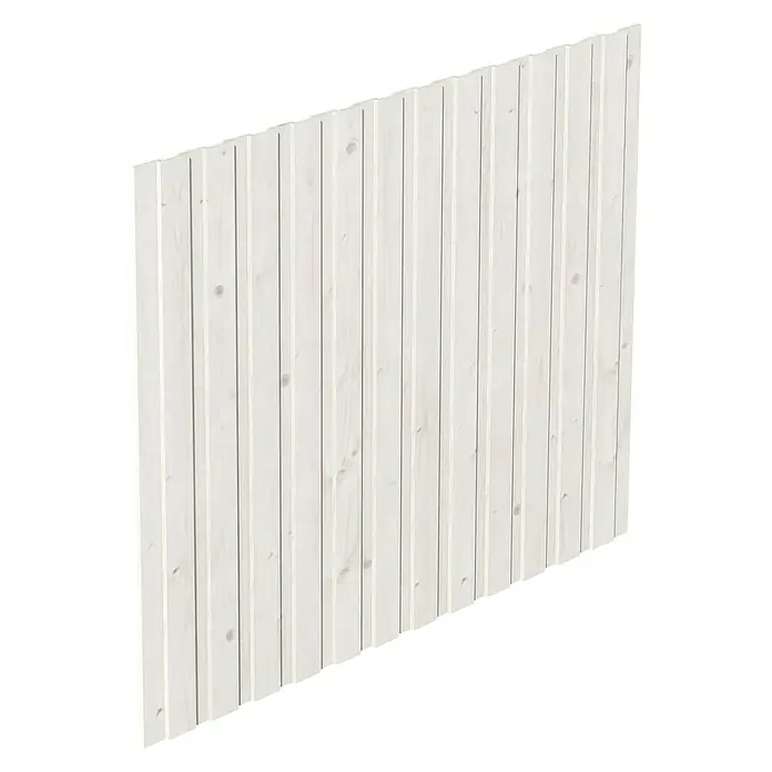 SKAN HOLZ Seitenwand - B x H: 230 x 180 cm, Passend für: Skan Holz Carports, Weiß - Nahaufnahme eines weißen Holzzauns. Die Bretter sind vertikal angeordnet und haben eine glatte Oberfläche, die eine moderne Ästhetik bietet.