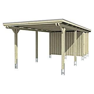 Skan Holz Carport Emsland (Außenmaß inkl. Dachüberstand (B x T): 3,54 x 8,46 m, Einzelcarport, Schiefergrau, Materialspezifizierung Dach: EPDM-Folie, Mit Abstellraum)