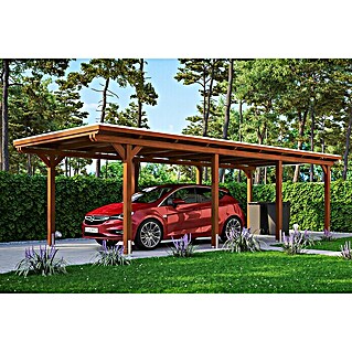 Skan Holz Carport Emsland (Außenmaß inkl. Dachüberstand (B x T): 3,54 x 8,46 m, Einzelcarport, Nussbaum, Materialspezifizierung Dach: Aluminium-Dachplatten, Ohne Abstellraum)