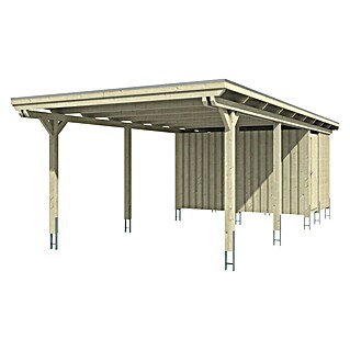 Skan Holz Carport Emsland (Außenmaß inkl. Dachüberstand (B x T): 4,04 x 8,46 m, Einzelcarport, Natur, Materialspezifizierung Dach: EPDM-Folie, Mit Abstellraum)