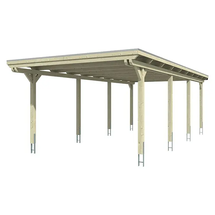 SKAN HOLZ Carport Emsland - Außenmaß inkl. Dachüberstand (B x T): 4,04 x 8,46 m, Einzelcarport, Natur, Materialspezifizierung Dach: Aluminium - Holzcarport mit Flachdach. Schützt Ihr Auto vor Regen und Schnee. Das Carport ist aus hochwertigem Holz gefertigt und bietet einen sicheren Stellplatz.