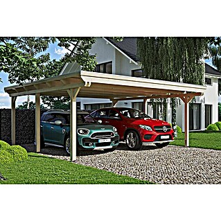 Skan Holz Carport Emsland (Außenmaß inkl. Dachüberstand (B x T): 6,13 x 6,04 m, Doppelcarport, Natur, Materialspezifizierung Dach: Fichte)