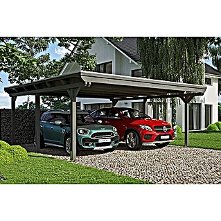 Skan Holz Carport Emsland (Außenmaß inkl. Dachüberstand (B x T): 6,13 x 6,04 m, Doppelcarport, Schiefergrau, Materialspezifizierung Dach: Fichte)