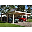 SKAN HOLZ Carport Emsland (Außenmaß inkl. Dachüberstand (B x T): 6,13 x 8,46 m, Doppelcarport, Natur, Mit Abstellraum, Aluminium-Dachplatten) | BAUHAUS