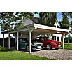 SKAN HOLZ Carport Emsland (Außenmaß inkl. Dachüberstand (B x T): 6,13 x 8,46 m, Doppelcarport, Weiß, Mit Abstellraum, Aluminium-Dachplatten) | BAUHAUS