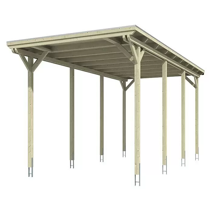 Skan Holz Carport EmslandAußenmaß inkl. Dachüberstand (B x T): 4,04 x 8,46 m, Einzelcarport, Carport geeignet für: Caravans, Eiche Hell