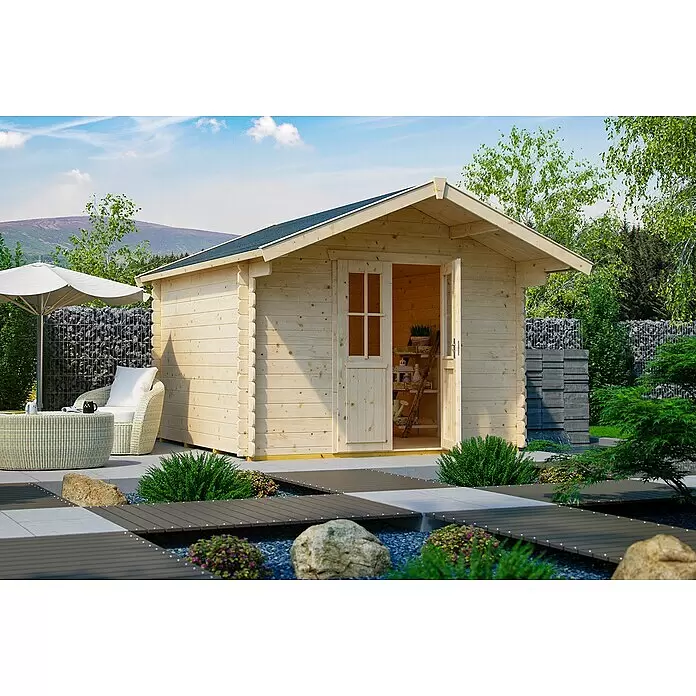 SKAN HOLZ Gartenhaus Faro 3 - Außenmaß inkl. Dachüberstand (B x T): 340 x 400 cm, Holz, Natur - Stimmungsaufnahme
