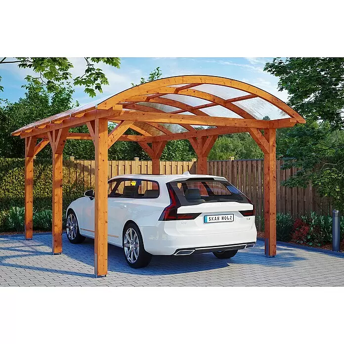 SKAN HOLZ Carport Franken - Außenmaß inkl. Dachüberstand (B x T): 3,76 x 5,41 m, Einzelcarport, Eiche Hell - Anwendungsbeispiel