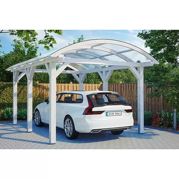 SKAN HOLZ Carport Franken - Außenmaß inkl. Dachüberstand (B x T): 3,76 x 5,41 m, Einzelcarport, Weiß - Anwendungsbeispiel