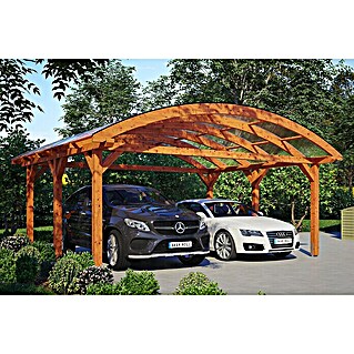 Skan Holz Carport Franken (Außenmaß inkl. Dachüberstand (B x T): 6,35 x 5,41 m, Doppelcarport, Eiche Hell)