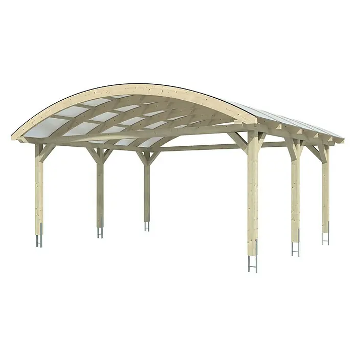 SKAN HOLZ Carport Franken - Außenmaß inkl. Dachüberstand (B x T): 6,35 x 5,41 m, Doppelcarport, Schiefergrau - Carport aus Holz mit gebogener Dachkonstruktion, ideal zum Schutz Ihres Fahrzeugs vor Witterungseinflüssen.