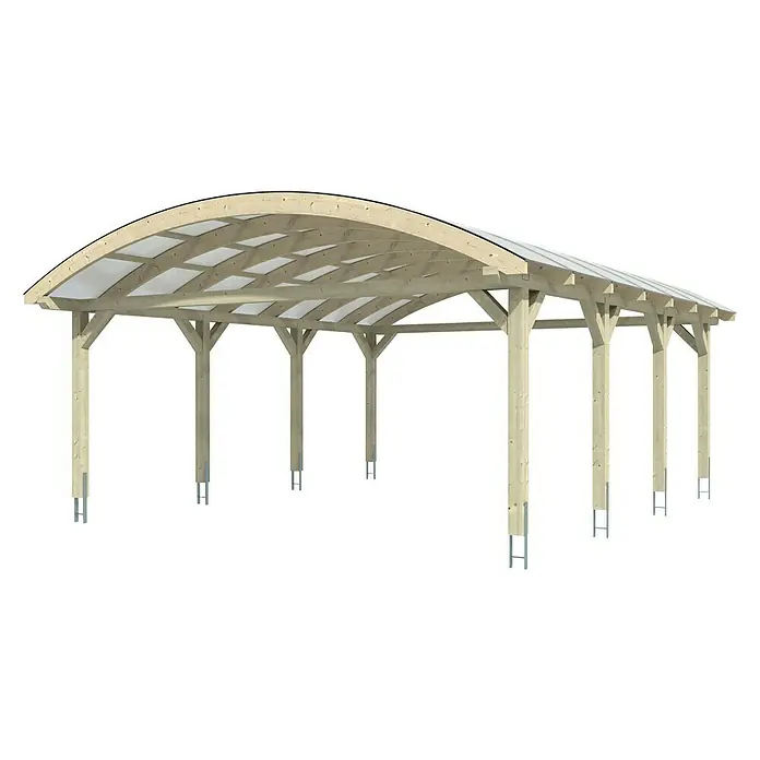 SKAN HOLZ Carport Franken - Außenmaß inkl. Dachüberstand (B x T): 6,35 x 7,55 m, Doppelcarport, Natur - Ein elegantes Holzcarport mit gewölbtem Dach bietet Schutz und Ästhetik für Ihr Fahrzeug. Die Konstruktion ist stabil und fügt sich harmonisch in jede Umgebung ein.