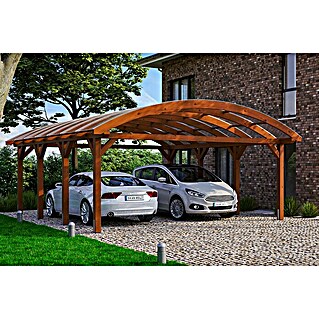 Skan Holz Carport Franken (Außenmaß inkl. Dachüberstand (B x T): 6,35 x 7,55 m, Doppelcarport, Nussbaum)