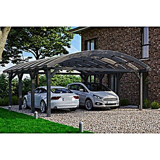 Skan Holz Carport Franken (Außenmaß inkl. Dachüberstand (B x T): 6,35 x 7,55 m, Doppelcarport, Schiefergrau)