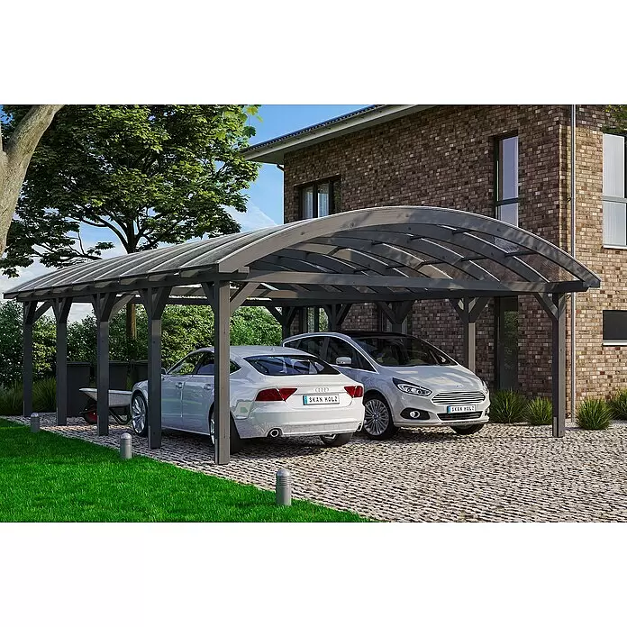 Skan Holz Carport FrankenAußenmaß inkl. Dachüberstand (B x T): 6,35 x 9,69 m, Doppelcarport, Schiefergrau