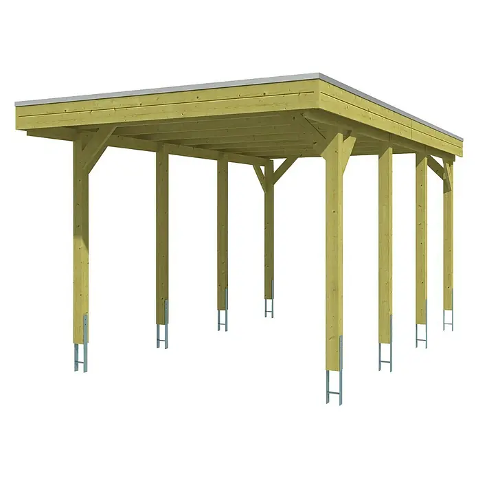 SKAN HOLZ Carport Friesland - Außenmaß inkl. Dachüberstand (B x T): 3,14 x 5,55 m, Einzelcarport, Grün, Dachschalung mit EPDM-Folie - Ein Carport aus Holz mit Metallsockeln, der Schutz vor Witterungseinflüssen bietet und gleichzeitig ein ästhetisches Erscheinungsbild aufweist.