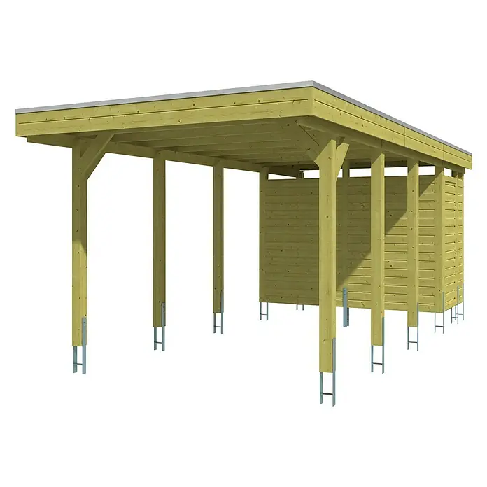 SKAN HOLZ Carport Friesland - Außenmaß inkl. Dachüberstand (B x T): 3,14 x 7,08 m, Einzelcarport, Grün - Carport aus Holz mit Flachdach und seitlichen Sichtschutzwänden, ideal für den Schutz Ihres Fahrzeugs vor Witterungseinflüssen.