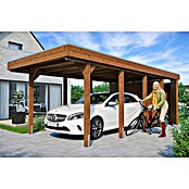 Skan Holz Carport Friesland (Außenmaß inkl. Dachüberstand (B x T): 3,14 x 7,08 m, Einzelcarport, Nussbaum) | BAUHAUS