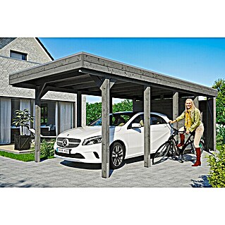 Skan Holz Carport Friesland (Außenmaß inkl. Dachüberstand (B x T): 3,14 x 7,08 m, Einzelcarport, Schiefergrau)