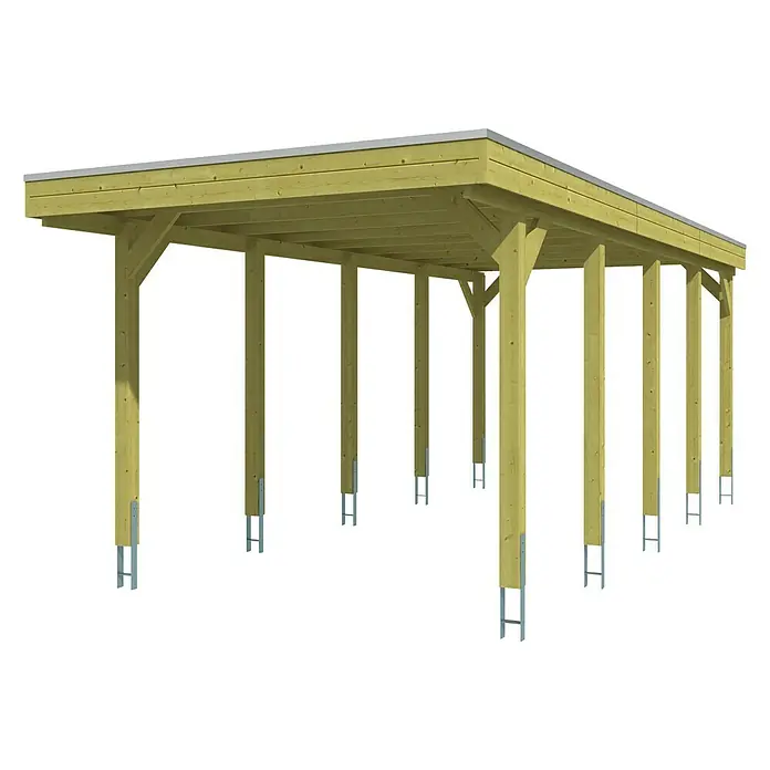 SKAN HOLZ Carport Friesland - Außenmaß inkl. Dachüberstand (B x T): 3,14 x 7,08 m, Einzelcarport, Grün, Material Dach: Holz - Holzkonstruktion für eine Carport-Überdachung. Eine stabile und ästhetische Lösung für den Schutz von Fahrzeugen und anderen Gegenständen.