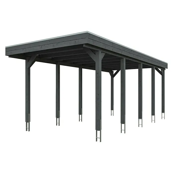 SKAN HOLZ Carport Friesland - Außenmaß inkl. Dachüberstand (B x T): 3,14 x 7,08 m, Einzelcarport, Schiefergrau, Material Dach: Holz - Stilvoller Carport mit flachem Dach und grauer Holzkonstruktion für den Außenbereich. Ideal als Unterstand für Fahrzeuge oder als überdachter Bereich.