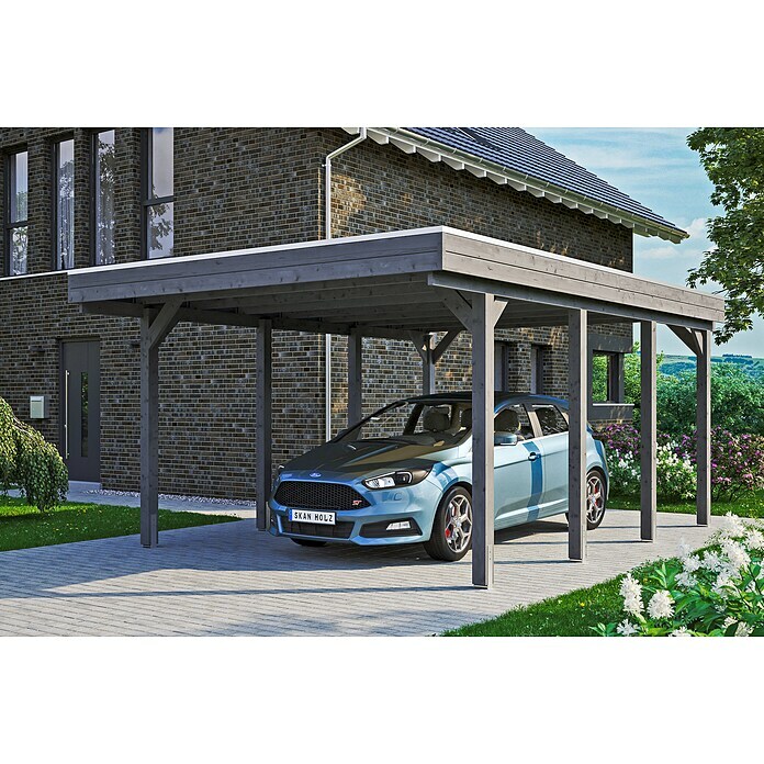 Skan Holz Carport | BAUHAUS Dachüberstand 3,97 Aluminium-Dachplatten) T): inkl. x m, Einzelcarport, Schiefergrau, (Außenmaß x 5,55 Friesland (B