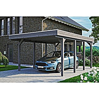 Skan Holz Carport Friesland (Außenmaß inkl. Dachüberstand (B x T): 3,97 x 5,55 m, Einzelcarport, Schiefergrau, Aluminium-Dachplatten)