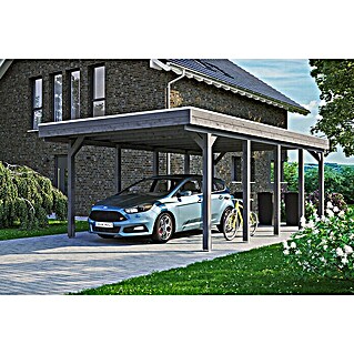 Skan Holz Carport Friesland (Außenmaß inkl. Dachüberstand (B x T): 3,97 x 7,08 m, Einzelcarport, Schiefergrau, Material Dach: Aluminium)