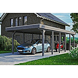 Skan Holz Carport Friesland (Außenmaß inkl. Dachüberstand (B x T): 3,97 x 8,6 m, Einzelcarport, Schiefergrau, Aluminium-Dachplatten)