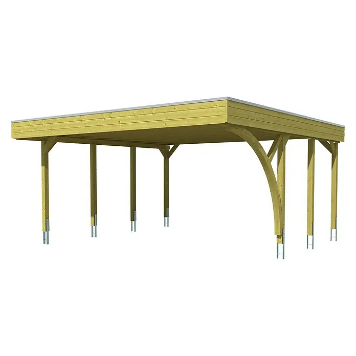 SKAN HOLZ Carport Friesland - Außenmaß inkl. Dachüberstand (B x T): 5,57 x 5,55 m, Doppelcarport, Grün, Mit 1 Einfahrtsbogen - Hölzerner Carport mit Flachdach, ideal zum Schutz Ihres Fahrzeugs vor Witterungseinflüssen und zur stilvollen Ergänzung Ihres Außenbereichs.