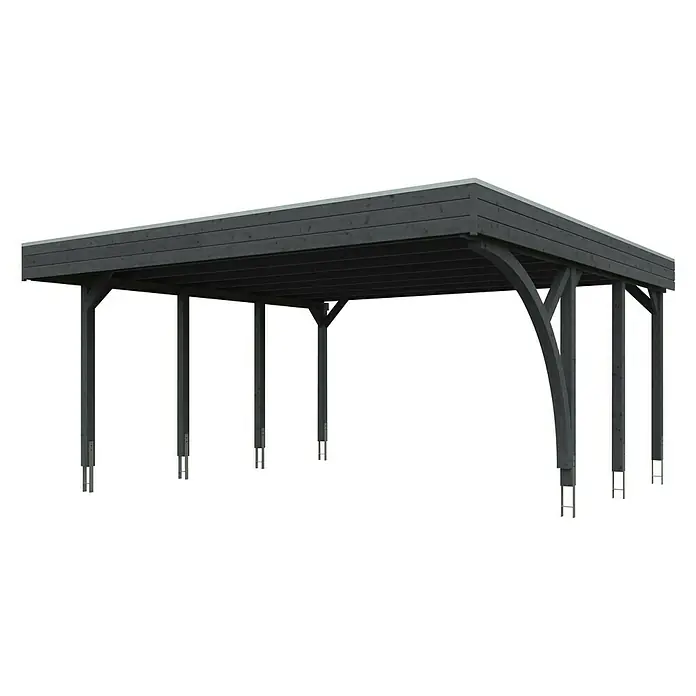 SKAN HOLZ Carport Friesland - Außenmaß inkl. Dachüberstand (B x T): 5,57 x 5,55 m, Doppelcarport, Schiefergrau, Mit 1 Einfahrtsbogen - Schwarzer Holzpavillon mit robusten Pfosten und einem stabilen Dach, ideal für den Garten oder die Terrasse. Bietet Schutz und stilvolles Design.