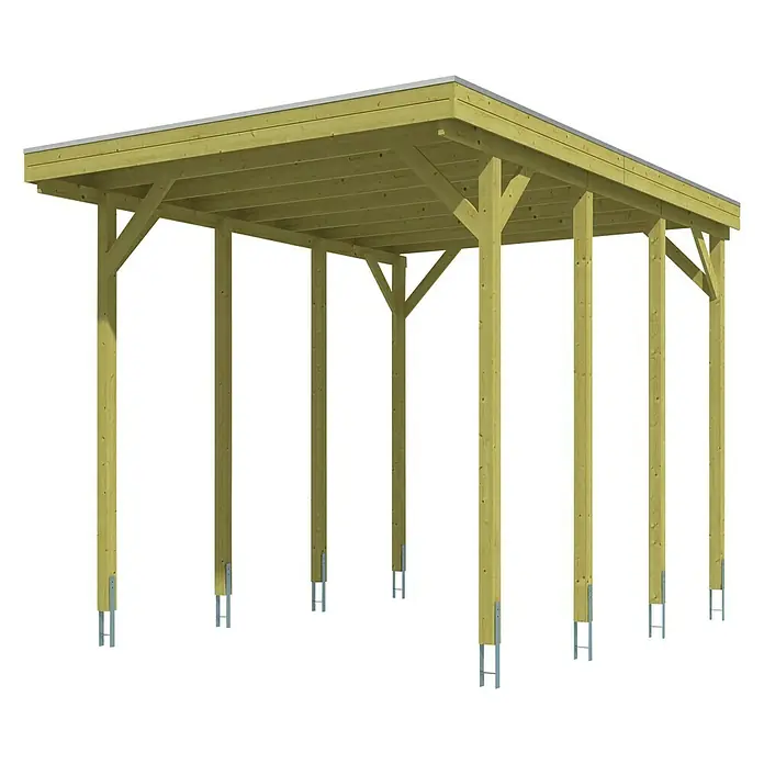 SKAN HOLZ Carport Friesland - Außenmaß inkl. Dachüberstand (B x T): 3,97 x 5,55 m, Einzelcarport, Grün, Carport geeignet für: Caravans - Ein Carport aus Holz mit Flachdach und stabilen Stützpfeilern bietet Schutz für Ihr Fahrzeug vor Witterungseinflüssen.