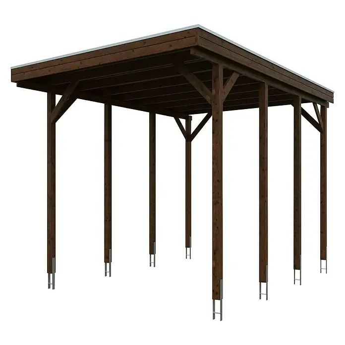 SKAN HOLZ Carport Friesland - Außenmaß inkl. Dachüberstand (B x T): 3,97 x 5,55 m, Einzelcarport, Nussbaum, Carport geeignet für: Caravans - Holzcarport mit Flachdach und stabilen Stützpfosten. Ideal zum Schutz von Fahrzeugen vor Witterungseinflüssen.